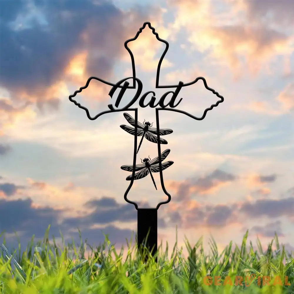 Personalized Metal Cross Memorial Stake Dragonfly Memorial Stake Memory Cross Sign Gift Remembrance Stake Sympathy Gift