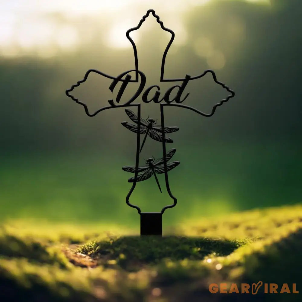 Personalized Metal Cross Memorial Stake Dragonfly Memorial Stake Memory Cross Sign Gift Remembrance Stake Sympathy Gift