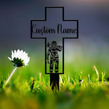 Personalized Metal Cross Memorial Stake, Firefighter Memorial Stake, Memory Cross Sign Gift, Remembrance Stake, Sympathy Gift, Grave Marker