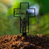 Personalized Metal Cross Memorial Stake, Firefighter Memorial Stake, Memory Cross Sign Gift, Remembrance Stake, Sympathy Gift, Grave Marker