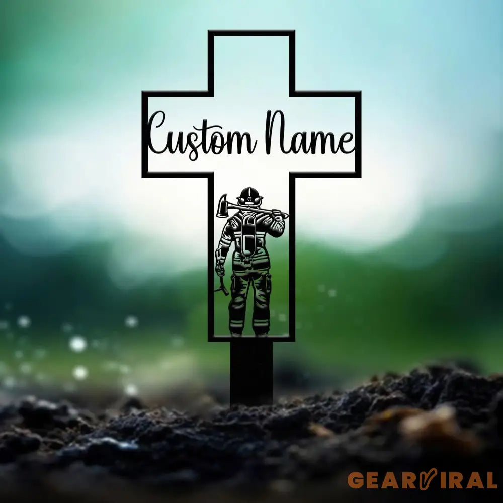 Personalized Metal Cross Memorial Stake Firefighter Memorial Stake Memory Cross Sign Gift Remembrance Stake Sympathy