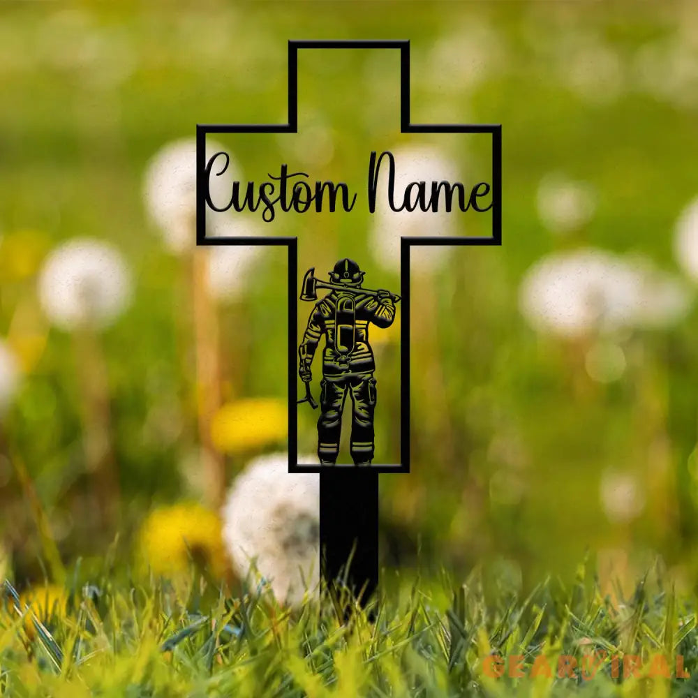 Personalized Metal Cross Memorial Stake Firefighter Memorial Stake Memory Cross Sign Gift Remembrance Stake Sympathy