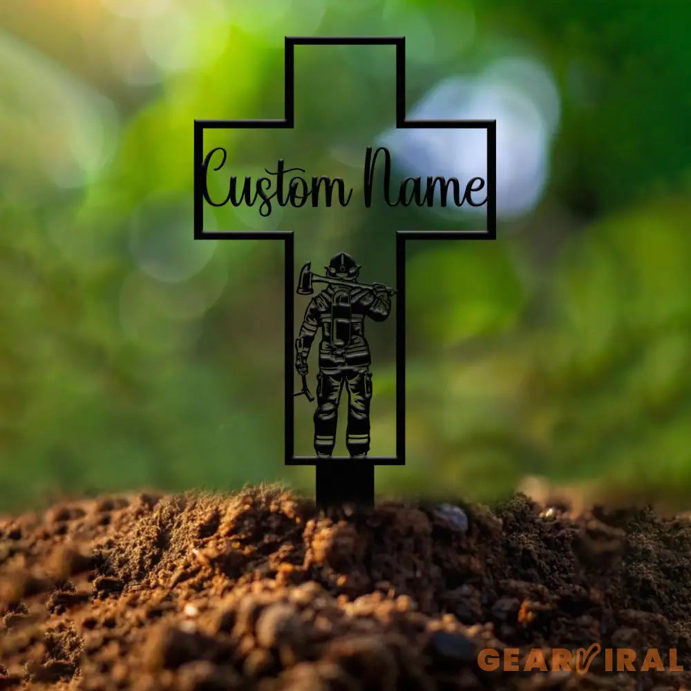 Personalized Metal Cross Memorial Stake Firefighter Memorial Stake Memory Cross Sign Gift Remembrance Stake Sympathy