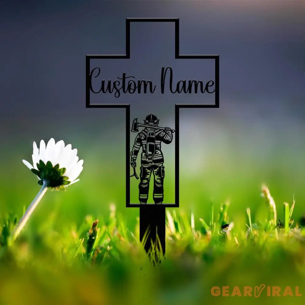 Personalized Metal Cross Memorial Stake Firefighter Memorial Stake Memory Cross Sign Gift Remembrance Stake Sympathy
