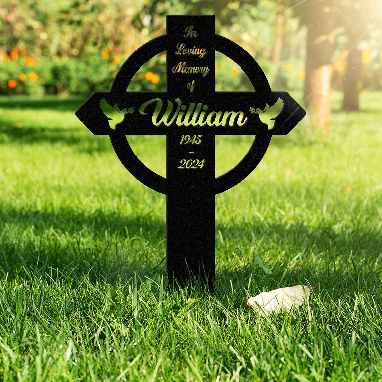 Personalized Metal Cross Memorial Stake, Memorial Garden Decor , Custom Grave Marker, Remembrance Stake, Memory Cross Sign Gift
