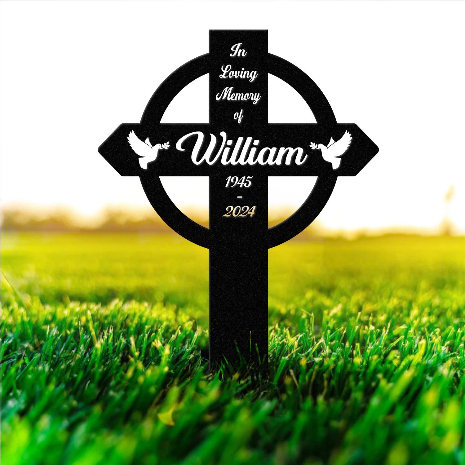 Personalized Metal Cross Memorial Stake, Memorial Garden Decor , Custom Grave Marker, Remembrance Stake, Memory Cross Sign Gift