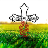 Personalized Metal Cross Memorial Stake, Roses Memorial Stake, Memory Cross Sign Gift, Remembrance Stake, Sympathy Gift, Grave Marker