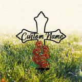 Personalized Metal Cross Memorial Stake, Roses Memorial Stake, Memory Cross Sign Gift, Remembrance Stake, Sympathy Gift, Grave Marker