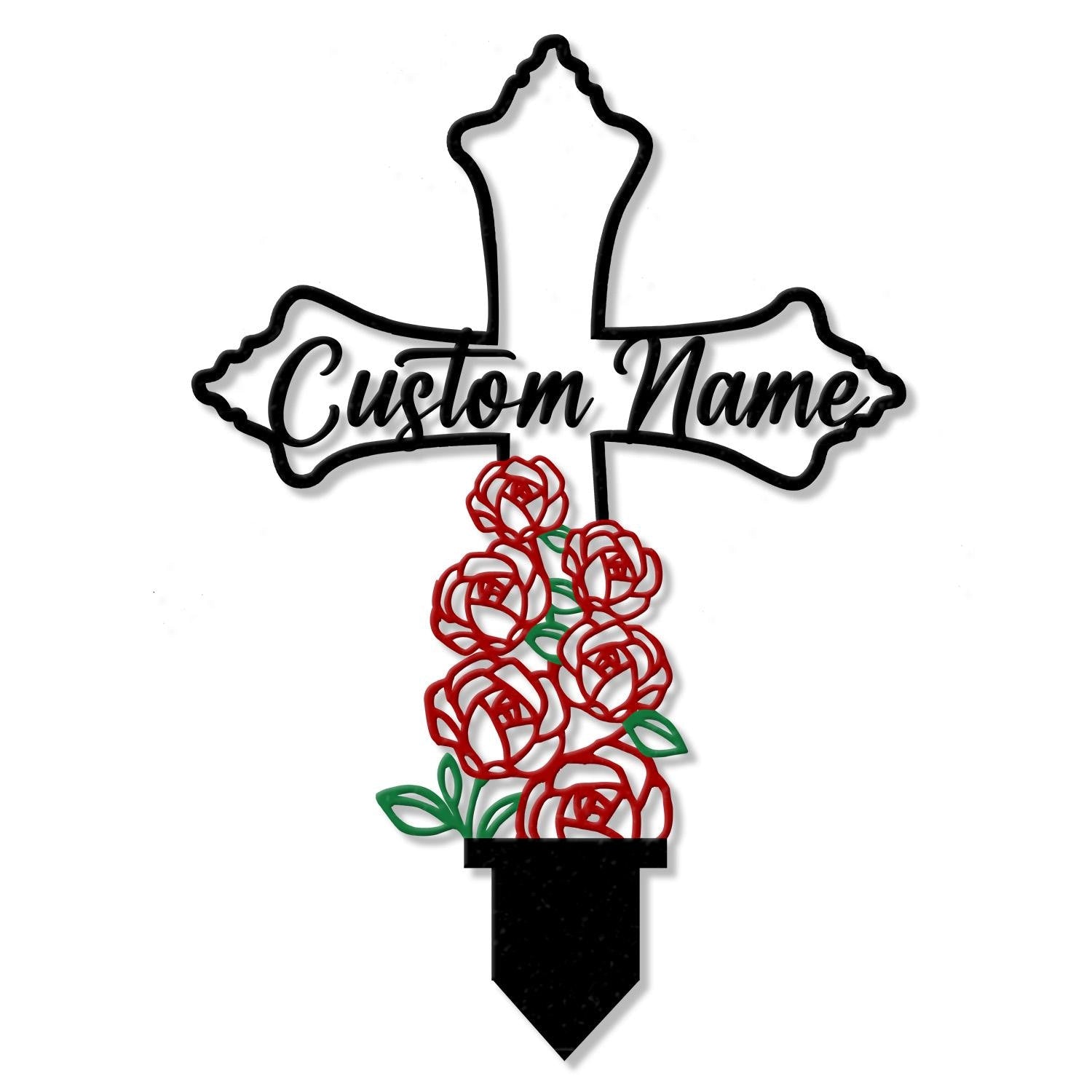 Personalized Metal Cross Memorial Stake, Roses Memorial Stake, Memory Cross Sign Gift, Remembrance Stake, Sympathy Gift, Grave Marker