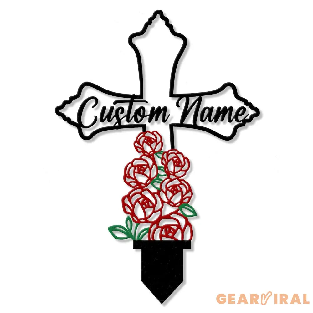 Personalized Metal Cross Memorial Stake Roses Memorial Stake Memory Cross Sign Gift Remembrance Stake Sympathy Gift