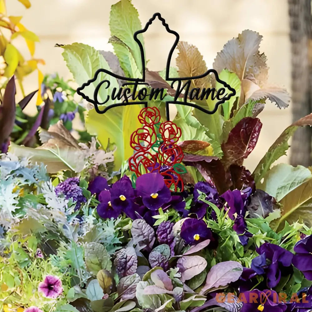 Personalized Metal Cross Memorial Stake Roses Memorial Stake Memory Cross Sign Gift Remembrance Stake Sympathy Gift