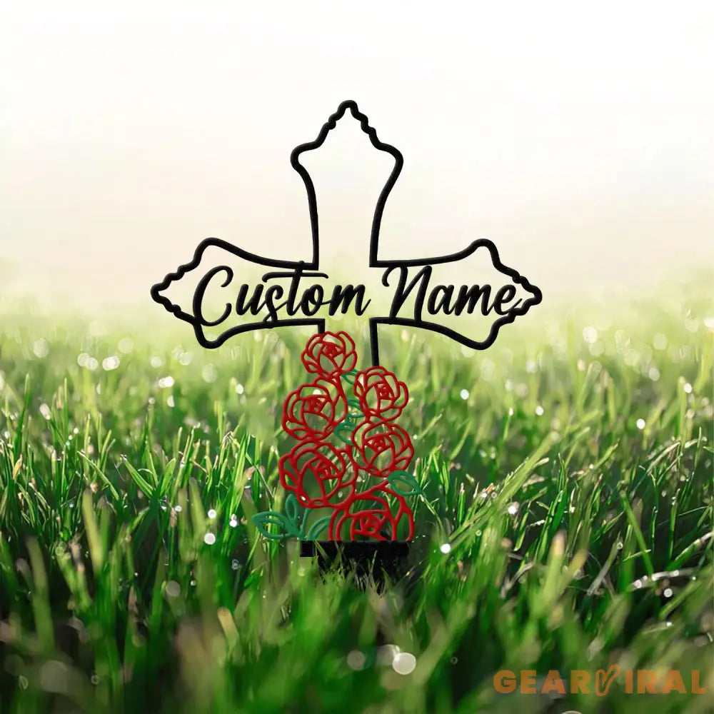 Personalized Metal Cross Memorial Stake Roses Memorial Stake Memory Cross Sign Gift Remembrance Stake Sympathy Gift