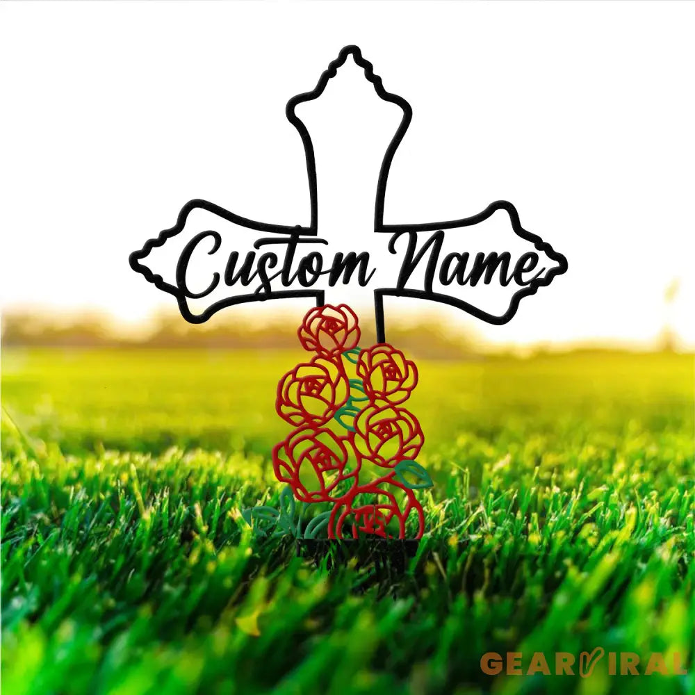 Personalized Metal Cross Memorial Stake Roses Memorial Stake Memory Cross Sign Gift Remembrance Stake Sympathy Gift