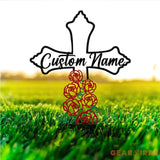 Personalized Metal Cross Memorial Stake Roses Memorial Stake Memory Cross Sign Gift Remembrance Stake Sympathy Gift