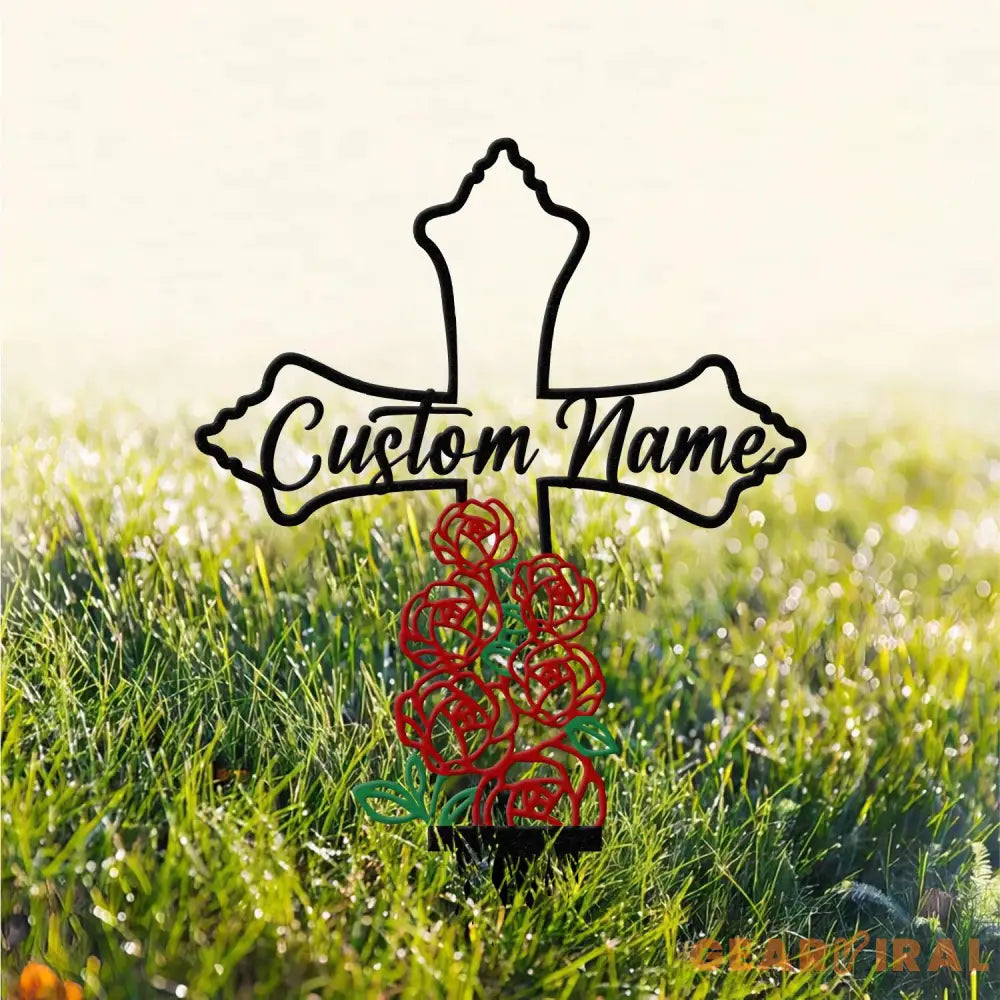 Personalized Metal Cross Memorial Stake Roses Memorial Stake Memory Cross Sign Gift Remembrance Stake Sympathy Gift