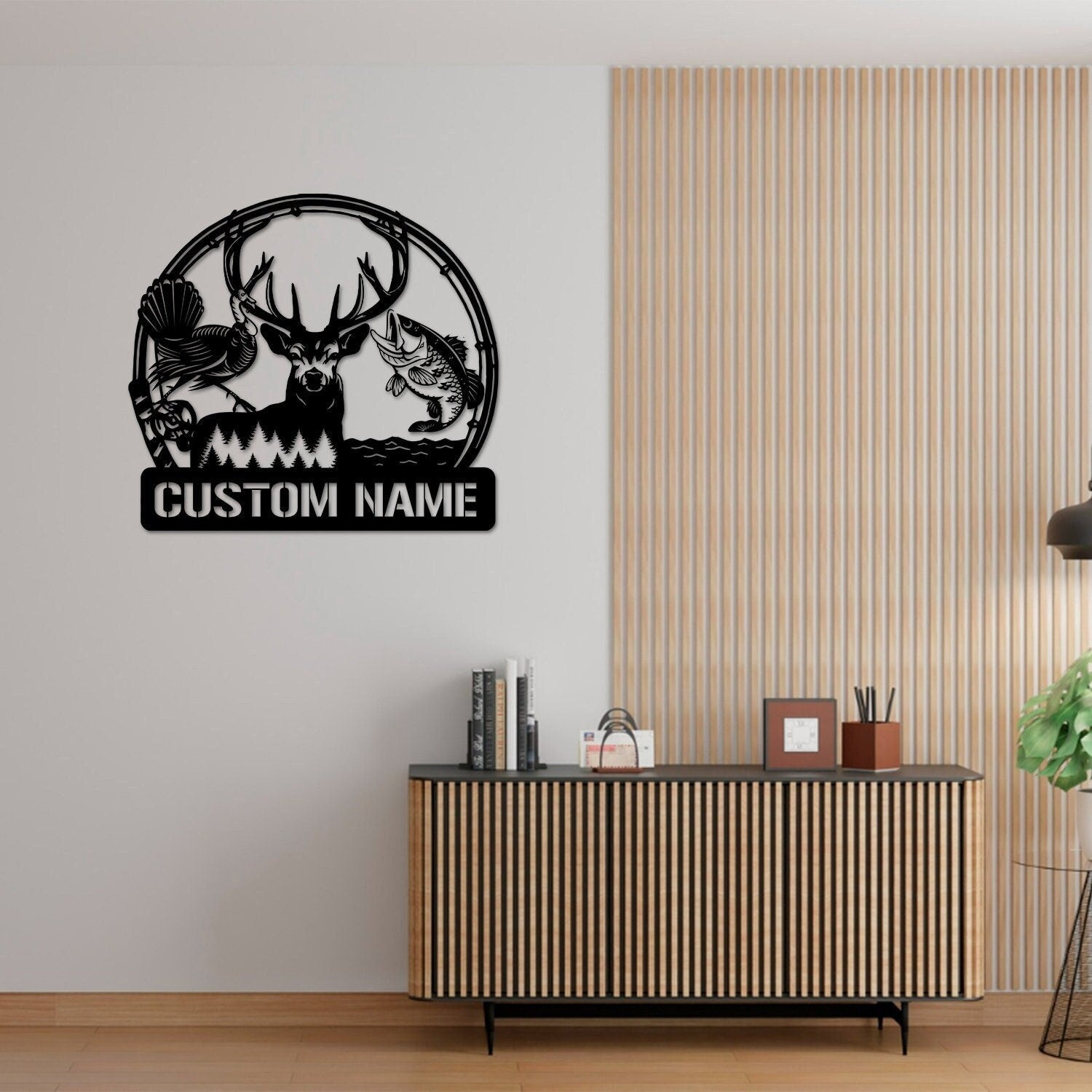 Personalized Metal Monogram Sign, Great Outdoors Hunting Trio, Birthday Gift for Dad Grandpa, Fisherman Gift, Hunter Gift