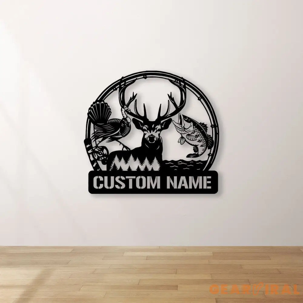 Personalized Metal Monogram Sign Great Outdoors Hunting Trio Birthday Gift for Dad Grandpa Fisherman Gift Hunter Gift