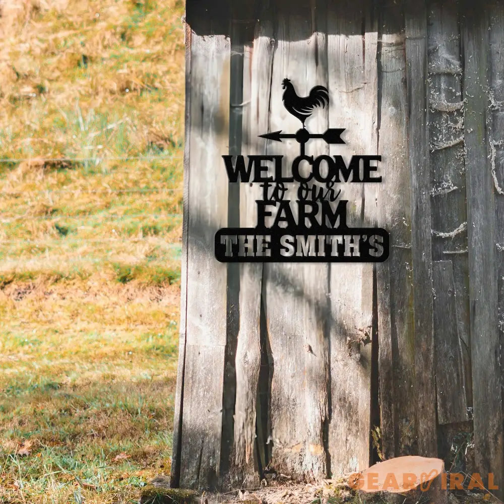 Personalized Metal Welcome Farm Sign with Rooster Rustic Outdoor Yard Decor Custom Name Farmhouse Wall Art Farm