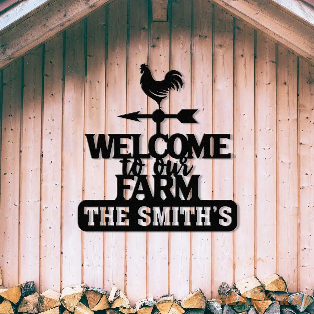 Personalized Metal Welcome Farm Sign with Rooster Rustic Outdoor Yard Decor Custom Name Farmhouse Wall Art Farm