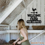 Personalized Metal Welcome Farm Sign with Rooster Rustic Outdoor Yard Decor Custom Name Farmhouse Wall Art Farm