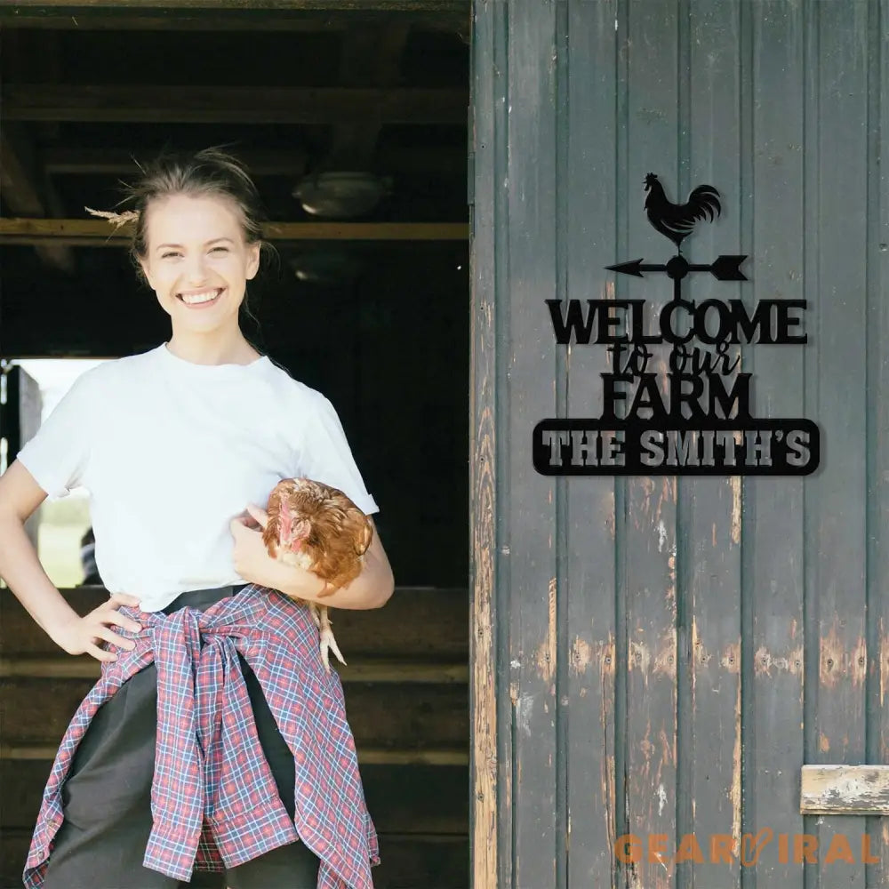 Personalized Metal Welcome Farm Sign with Rooster Rustic Outdoor Yard Decor Custom Name Farmhouse Wall Art Farm