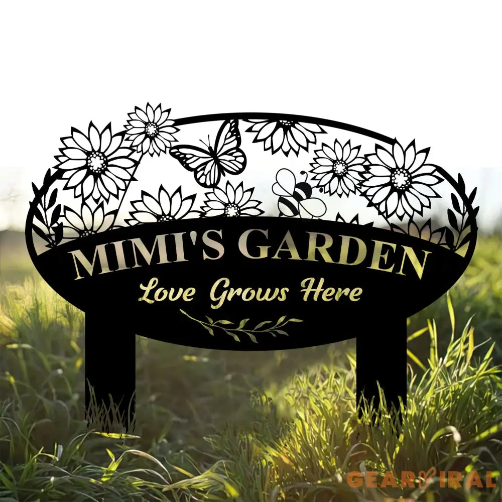 Personalized Mimi Garden Love Grows Here Metal Sign Flower Sign with Stakes Gift for Grandma - Gearviral