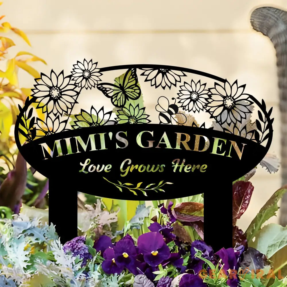 Personalized Mimi Garden Love Grows Here Metal Sign Flower Sign with Stakes Gift for Grandma - Gearviral