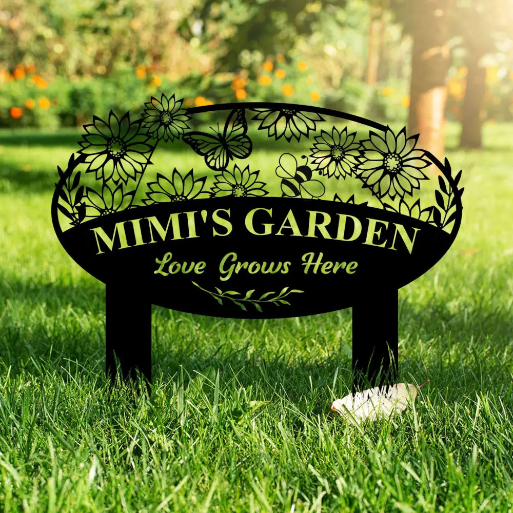 Personalized Mimi Garden Love Grows Here Metal Sign Flower Sign with Stakes Gift for Grandma - Gearviral