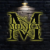 Personalized Monogram LED Sign - Split Letter Name Metal Sign - Family Name Wall Decor - Hanging Family Name Sign