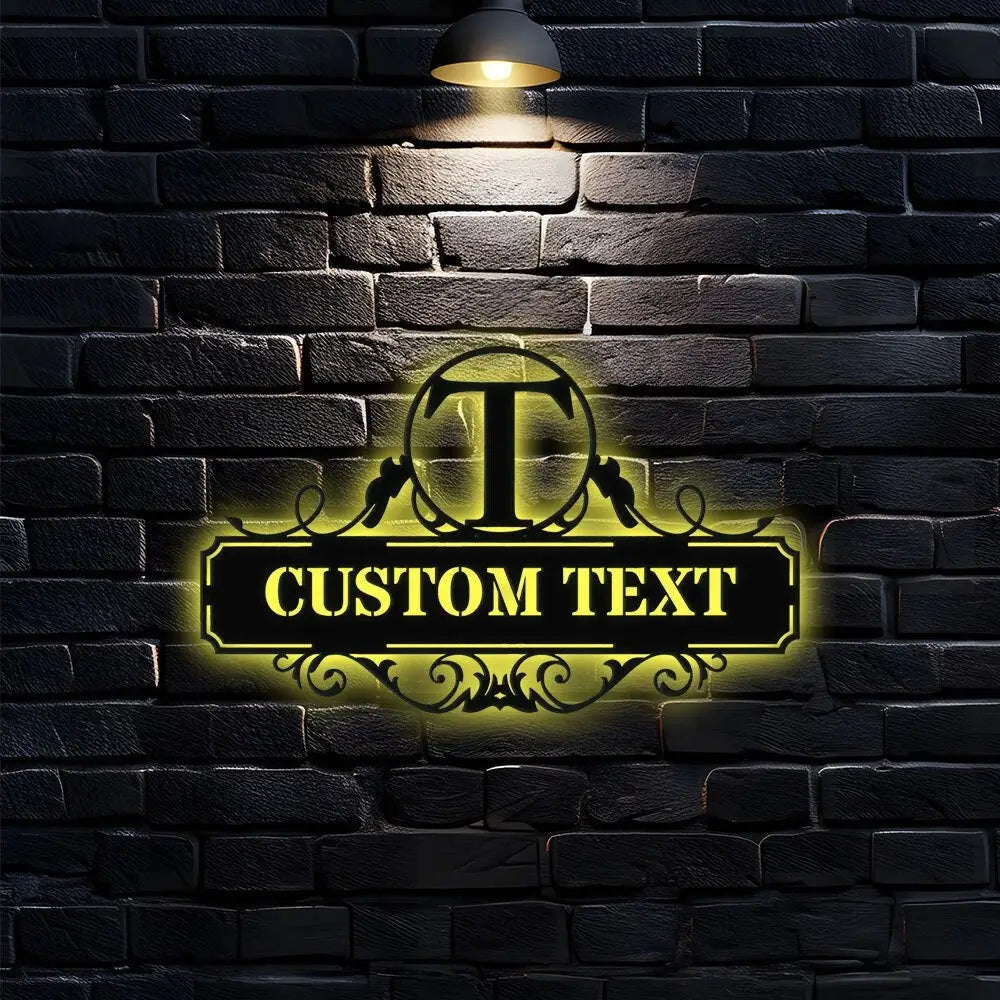 Personalized Monogram Letters LED Sign - Family name Metal Address Sign - House number Hanging Address - Wall Art