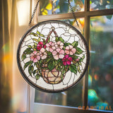 Personalized Morning Glory Glass Suncatcher Pink Floral Window Hanging Decor Garden-Inspired Gift for Grandma Flower