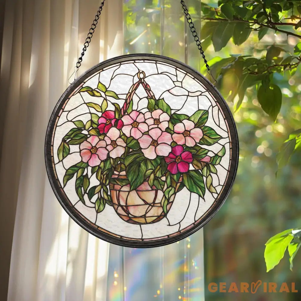 Personalized Morning Glory Glass Suncatcher Pink Floral Window Hanging Decor Garden-Inspired Gift for Grandma Flower