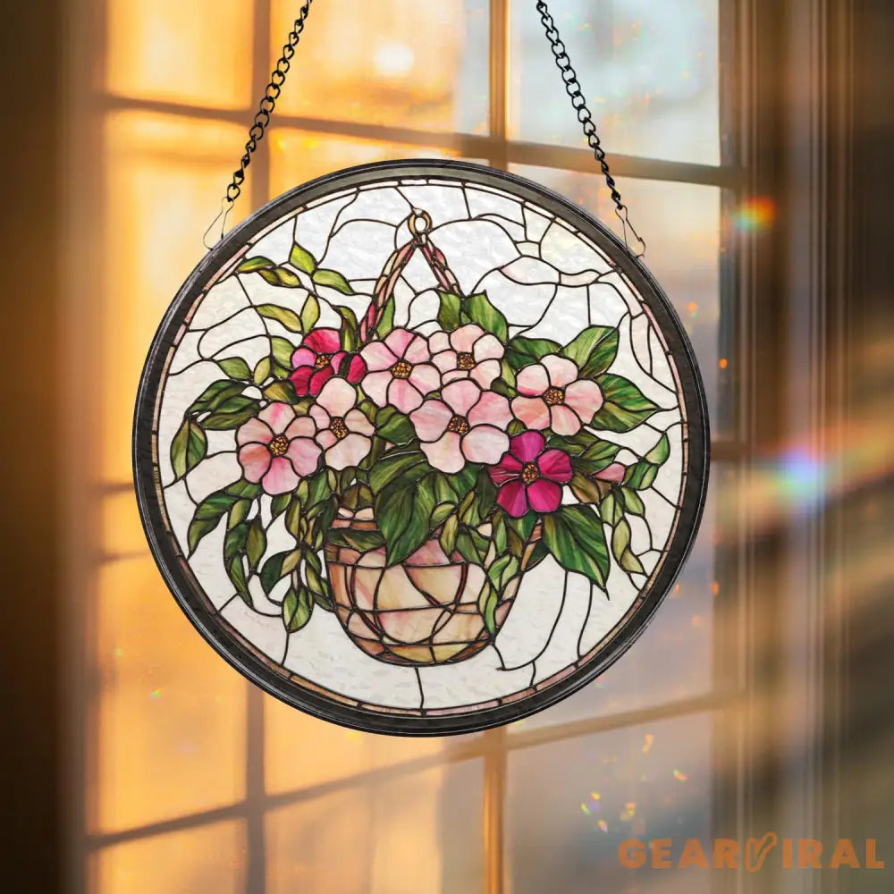 Personalized Morning Glory Glass Suncatcher Pink Floral Window Hanging Decor Garden-Inspired Gift for Grandma Flower