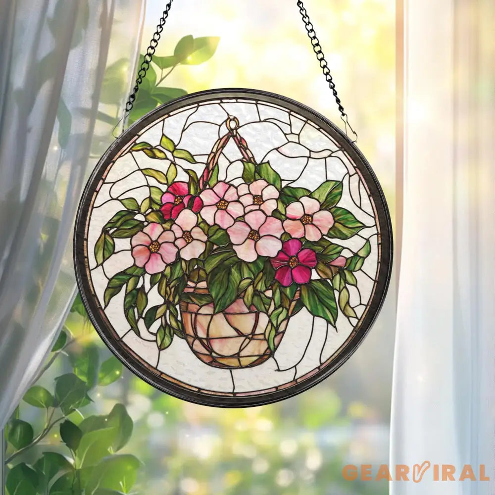 Personalized Morning Glory Glass Suncatcher Pink Floral Window Hanging Decor Garden-Inspired Gift for Grandma Flower