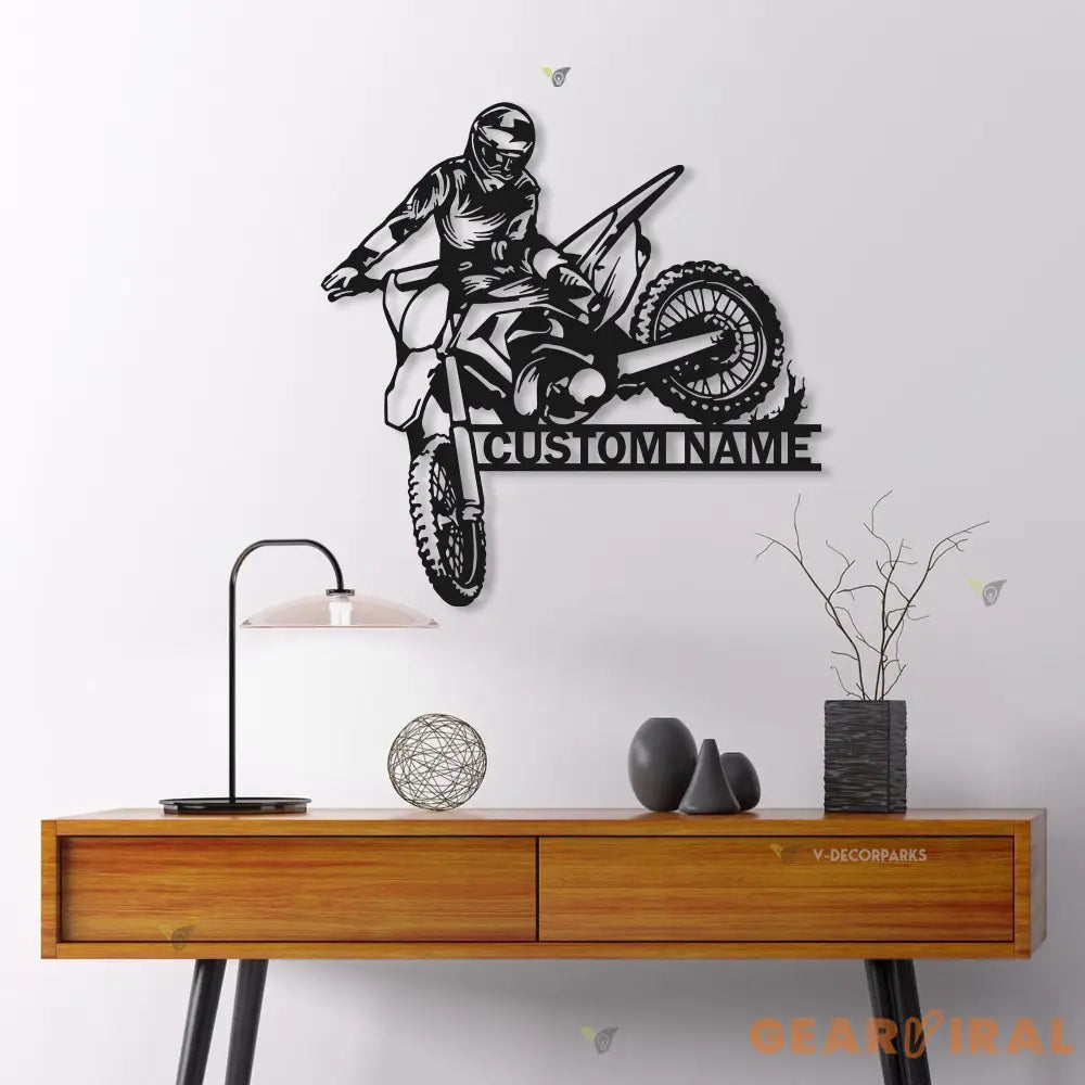 Personalized Motocross Biker Metal Wall Art LED Lights Custom Dirt Bike Name Sign Home Motorcycle Decor Rider