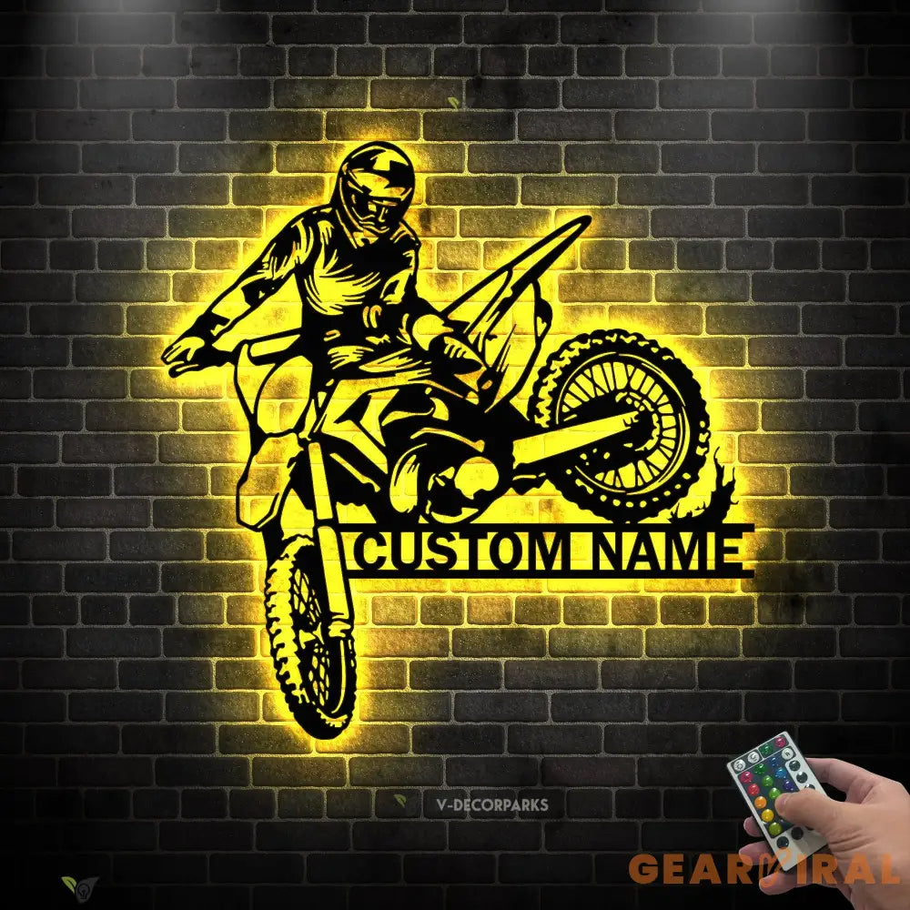Personalized Motocross Biker Metal Wall Art LED Lights Custom Dirt Bike Name Sign Home Motorcycle Decor Rider