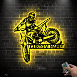 Personalized Motocross Biker Metal Wall Art LED Lights Custom Dirt Bike Name Sign Home Motorcycle Decor Rider Decoration Man Cave Christmas | GearViral