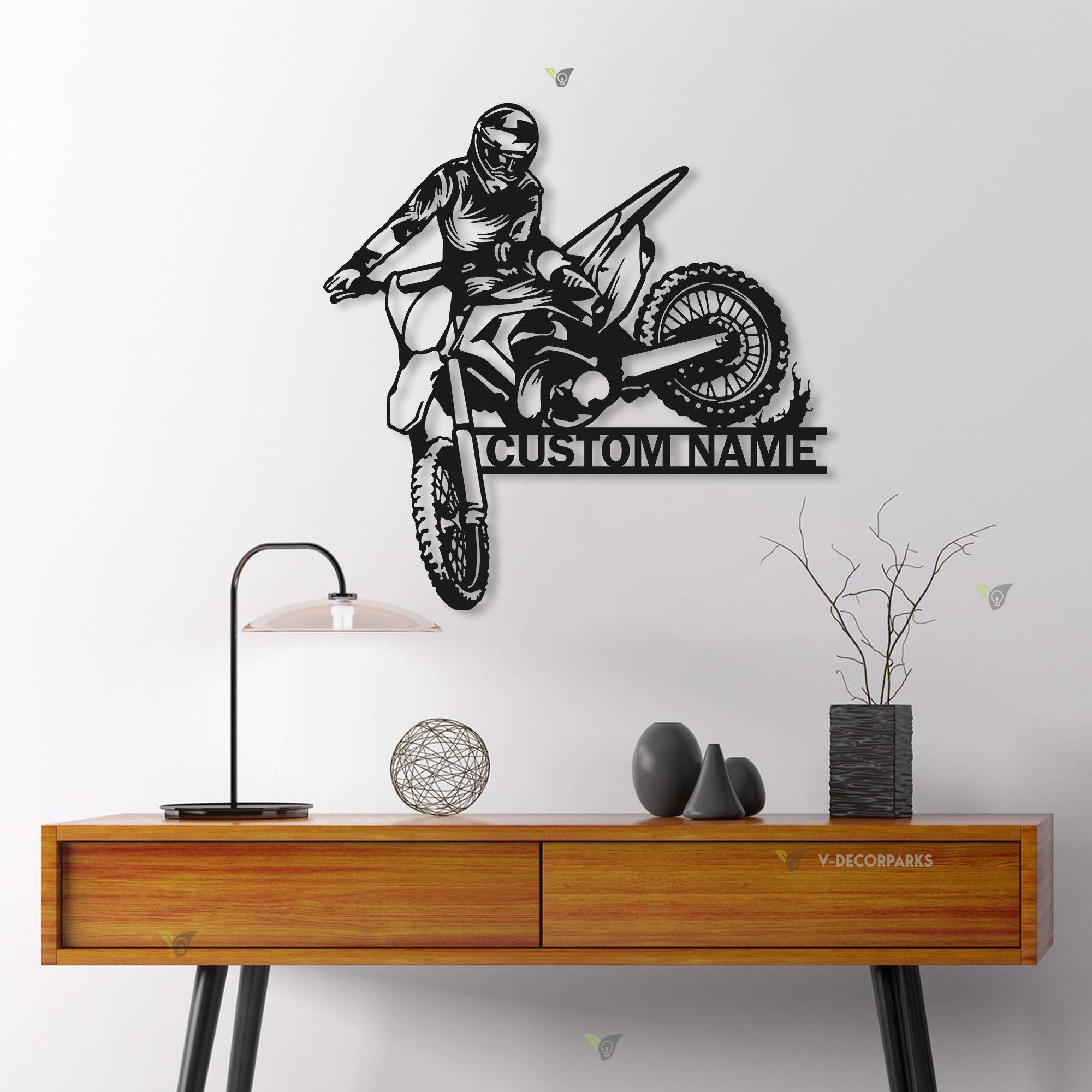 Personalized Motocross Biker Metal Wall Art LED Lights Custom Dirt Bike Name Sign Home Motorcycle Decor Rider Decoration Man Cave Christmas | GearViral