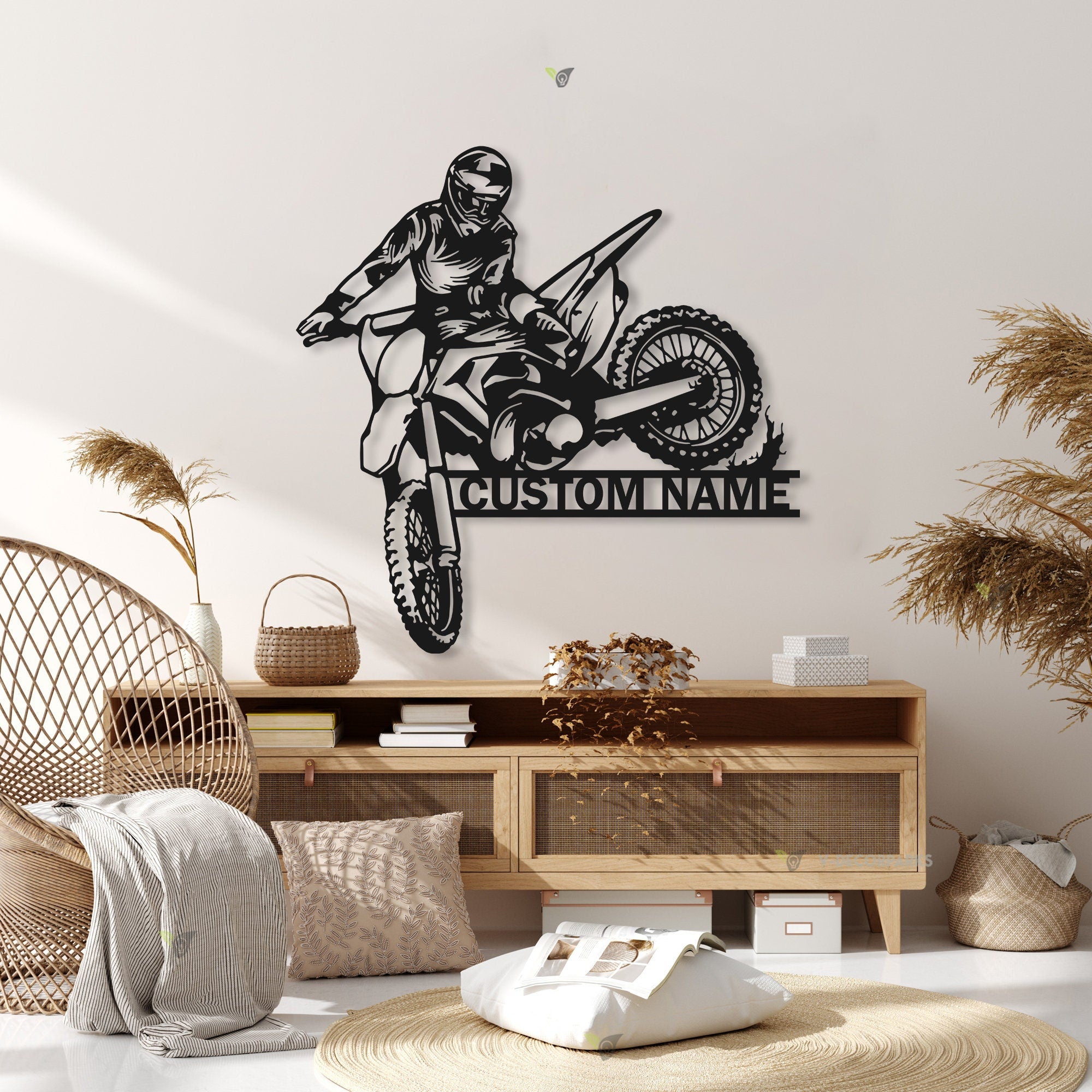 Personalized Motocross Biker Metal Wall Art LED Lights Custom Dirt Bike Name Sign Home Motorcycle Decor Rider Decoration Man Cave Christmas | GearViral