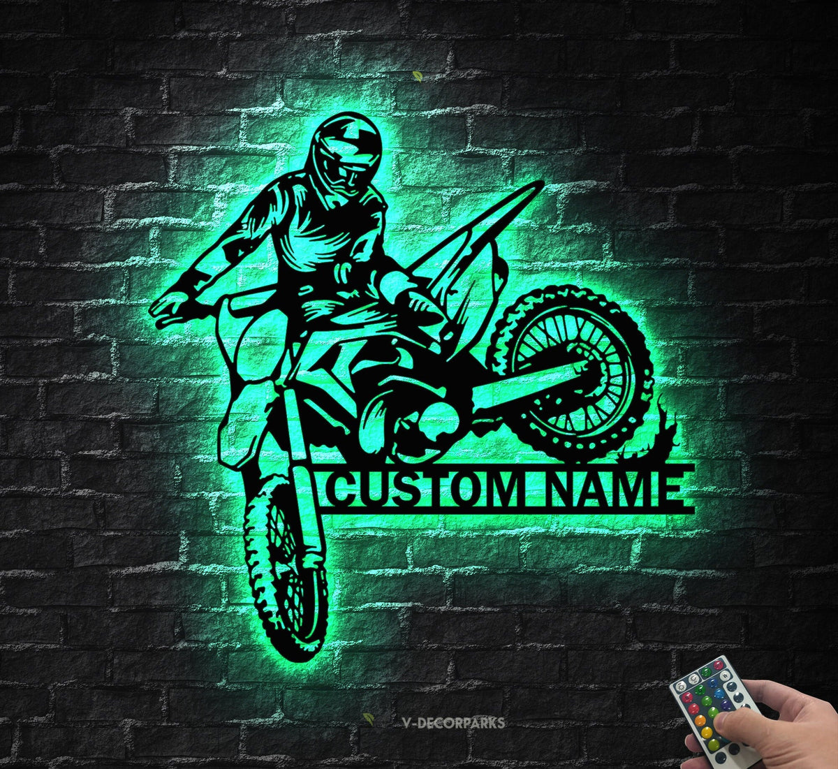 Personalized Motocross Biker Metal Wall Art LED Lights Custom Dirt Bike Name Sign Home Motorcycle Decor Rider Decoration Man Cave Christmas | GearViral