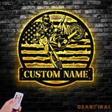 Personalized Motocross Biker US Flag Metal Wall Art LED Light Dirt Bike Name Sign Motorcycle Decor Rider Decoration Man