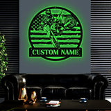 Personalized Motocross Biker US Flag Metal Wall Art LED Light Dirt Bike Name Sign Motorcycle Decor Rider Decoration Man