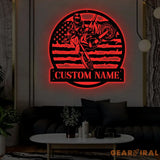 Personalized Motocross Biker US Flag Metal Wall Art LED Light Dirt Bike Name Sign Motorcycle Decor Rider Decoration Man