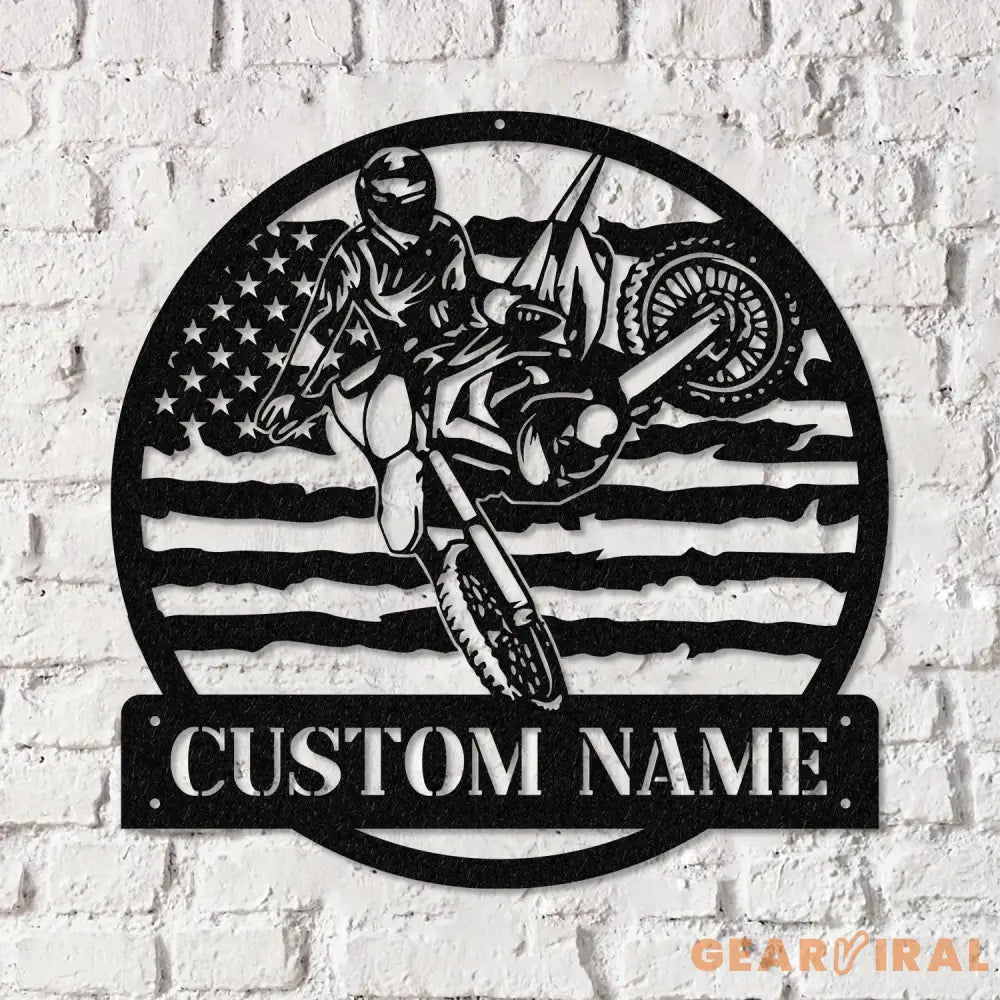 Personalized Motocross Biker US Flag Metal Wall Art LED Light Dirt Bike Name Sign Motorcycle Decor Rider Decoration Man