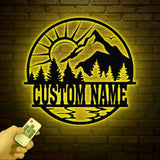 Personalized Mountain Forest Metal Sign Custom Nature-Inspired Wall Art Hill & Trees Metal Sign Ideal for Cabin Man