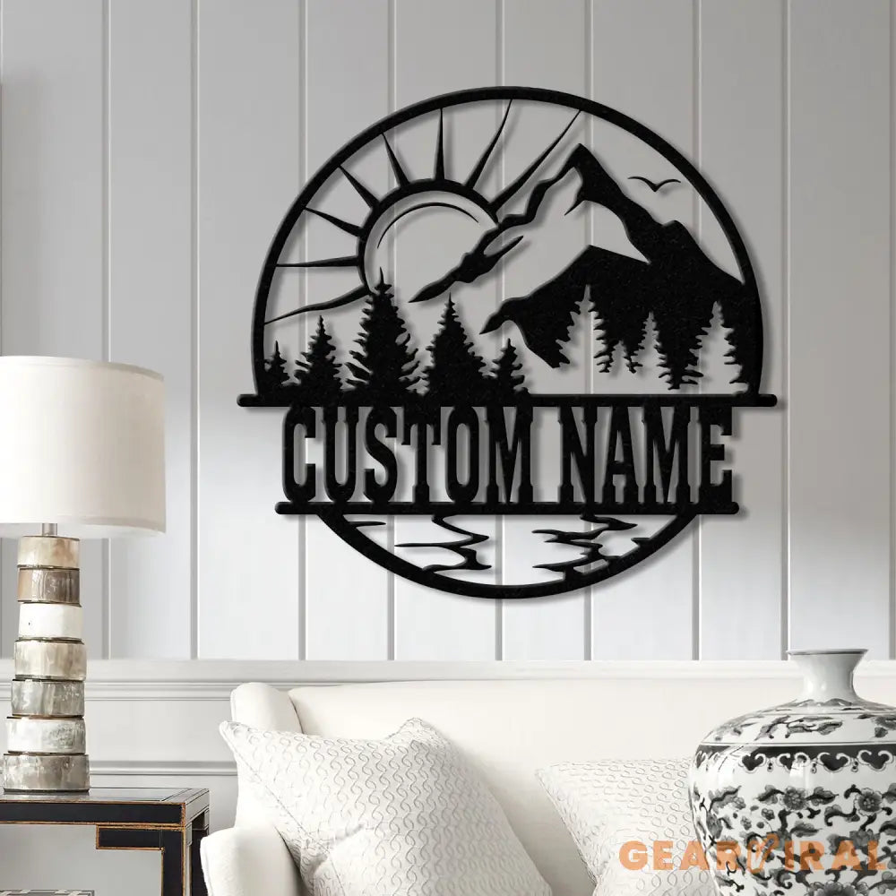 Personalized Mountain Forest Metal Sign Custom Nature-Inspired Wall Art Hill & Trees Metal Sign Ideal for Cabin Man