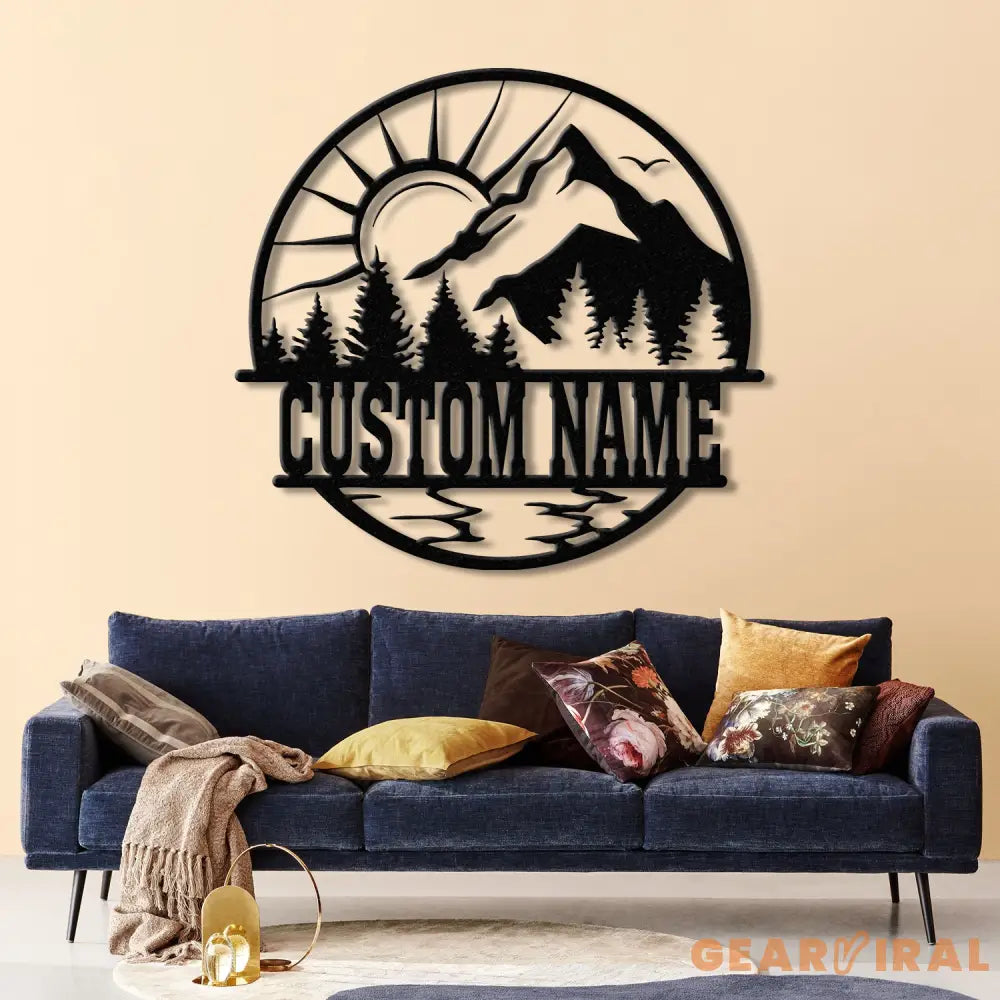 Personalized Mountain Forest Metal Sign Custom Nature-Inspired Wall Art Hill & Trees Metal Sign Ideal for Cabin Man