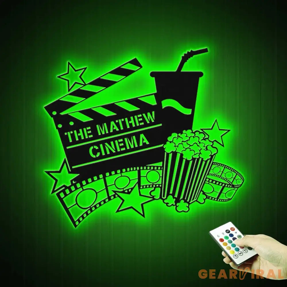 Personalized Movie And Popcorn Metal Wall Art LED Light Custom Family Cinema Home Theater Name Sign Home Decor Man Cave