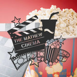 Personalized Movie And Popcorn Metal Wall Art LED Light Custom Family Cinema Home Theater Name Sign Home Decor Man Cave