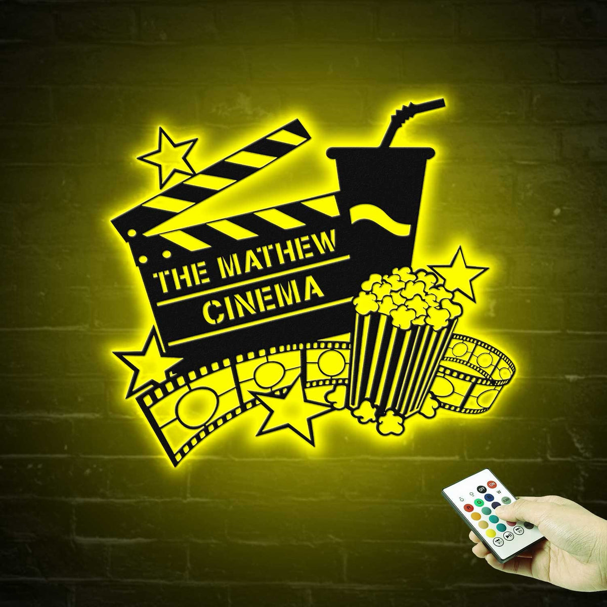 Personalized Movie And Popcorn Metal Wall Art LED Light Custom Family Cinema Home Theater Name Sign Home Decor Man Cave Decoration Birthday | GearViral